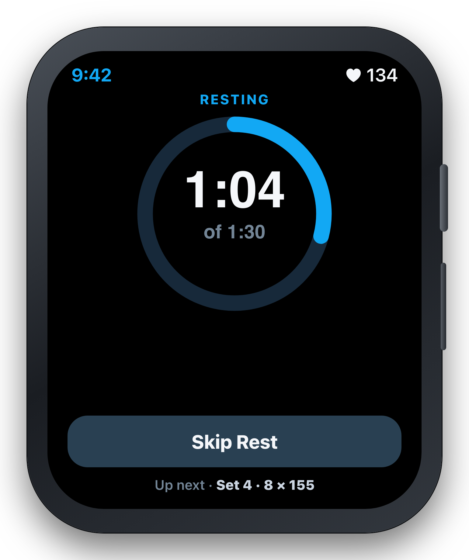 Apple Watch running a rest timer with haptic alert